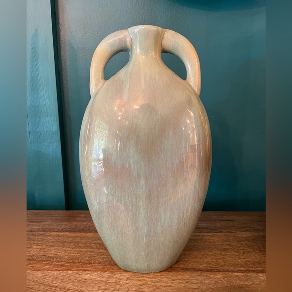 Two-handled Red Clay Vase W/Celadon Glaze - Picture 1 of 6